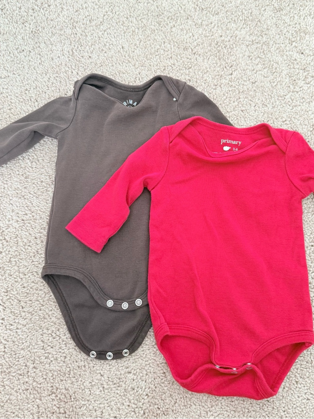 Primary Red Long-Sleeve Baby One-Piece Bodysuit (with Gray Option)
